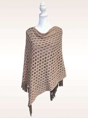 Do everything in love Elegant Taupe Open-Knit Fringe Poncho